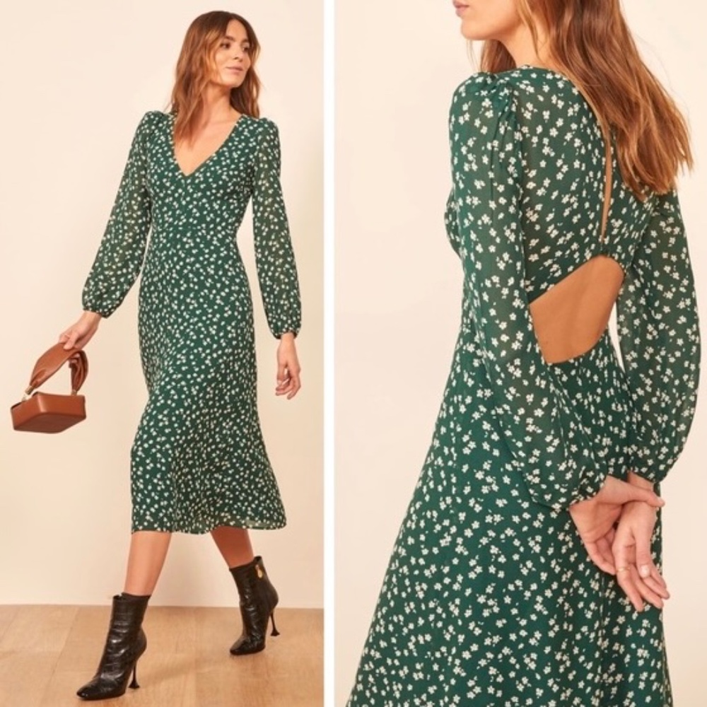 NWT Reformation Joy Floral Open Back Long Sleeve Dress Size 4